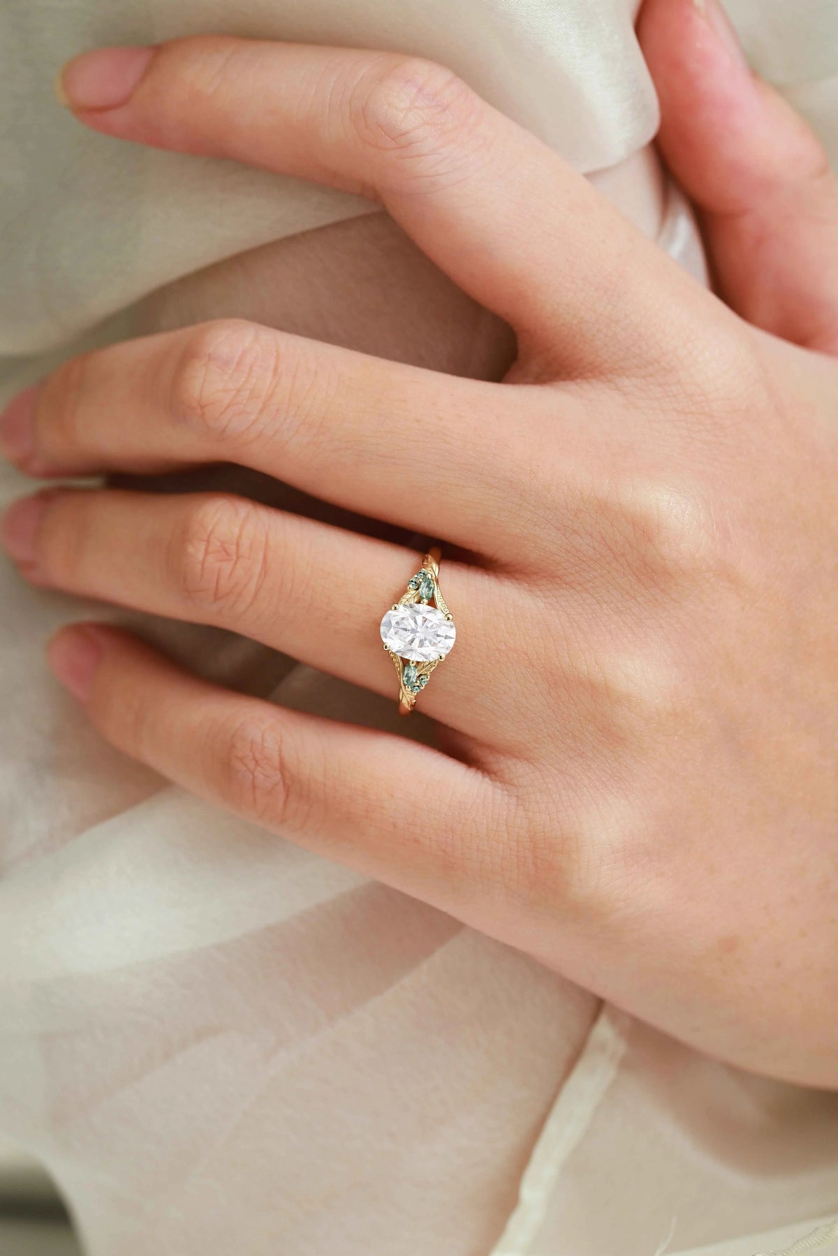 Leaf-Inspired Symmetrical Oval Moissanite Engagement Ring Lab Diamond Options for Jordan