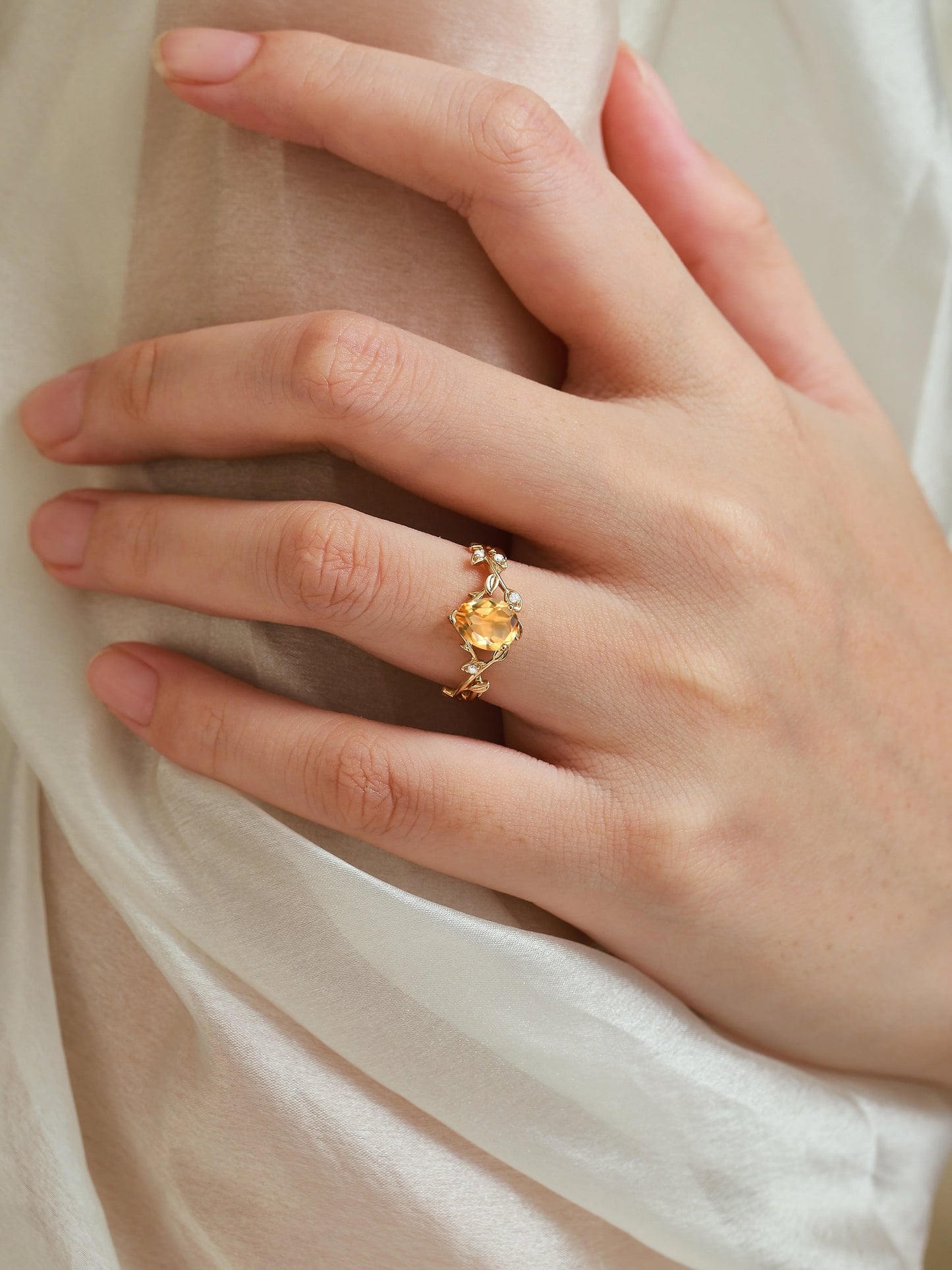 Nature-inspired Leaf Pear Cut Citrine Engagement Ring