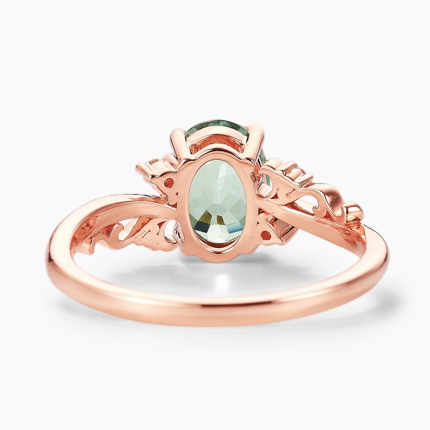 Oval Green Sapphire Vintage Milgrain Engagement Ring