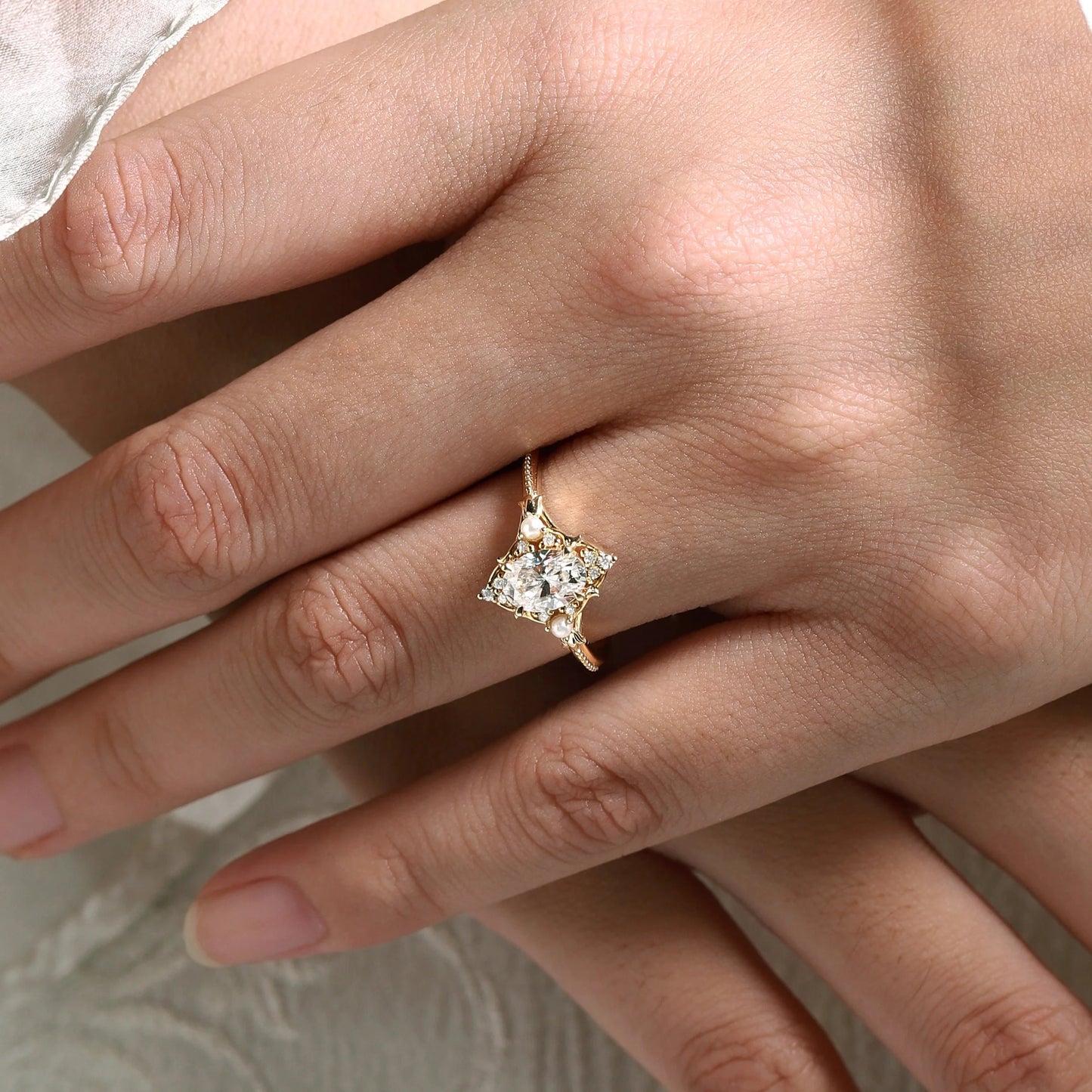 Signature Vintage Moissanite Engagement Ring With Pearl