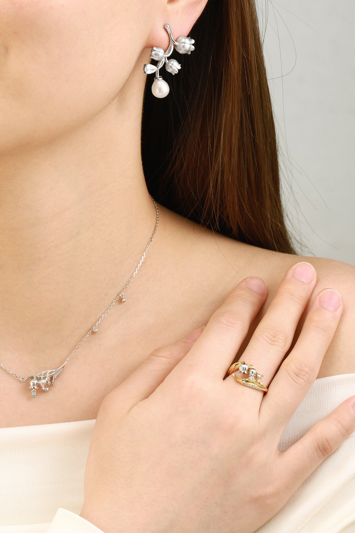 Nature Inspired Lily of the Valley Jewelry Sets – Elegant Ring, Earrings & Necklace