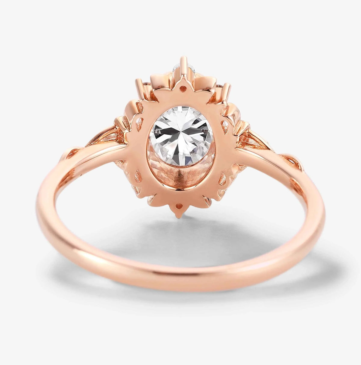 Vintage Leaf-Inspired Bezel Set Oval Cut Moissanite Engagement Ring