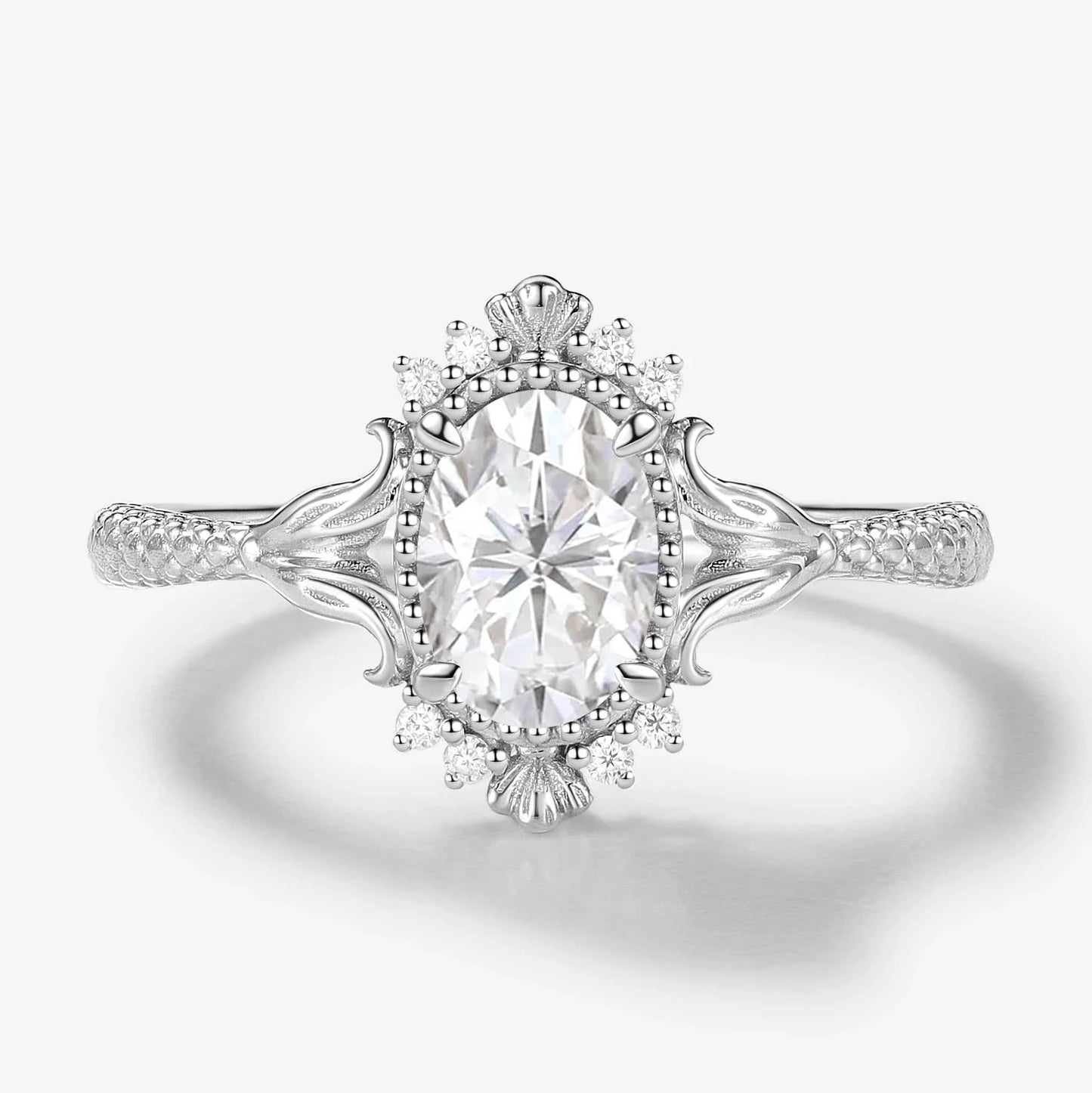 Vintage Ocean-Inspired Oval Cut Moissanite Mermaid Tail & Shell Engagement Ring - Sirena