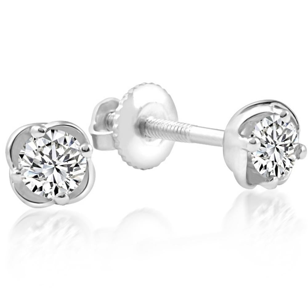 1/4 Ct TW Round Cut Natural Diamond Studs White Gold Screw Back Earrings