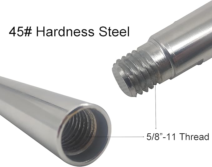 An image montage demonstrating various applications of the angle grinder extension shaft, including polishing, grinding, and reaching tight spaces.
