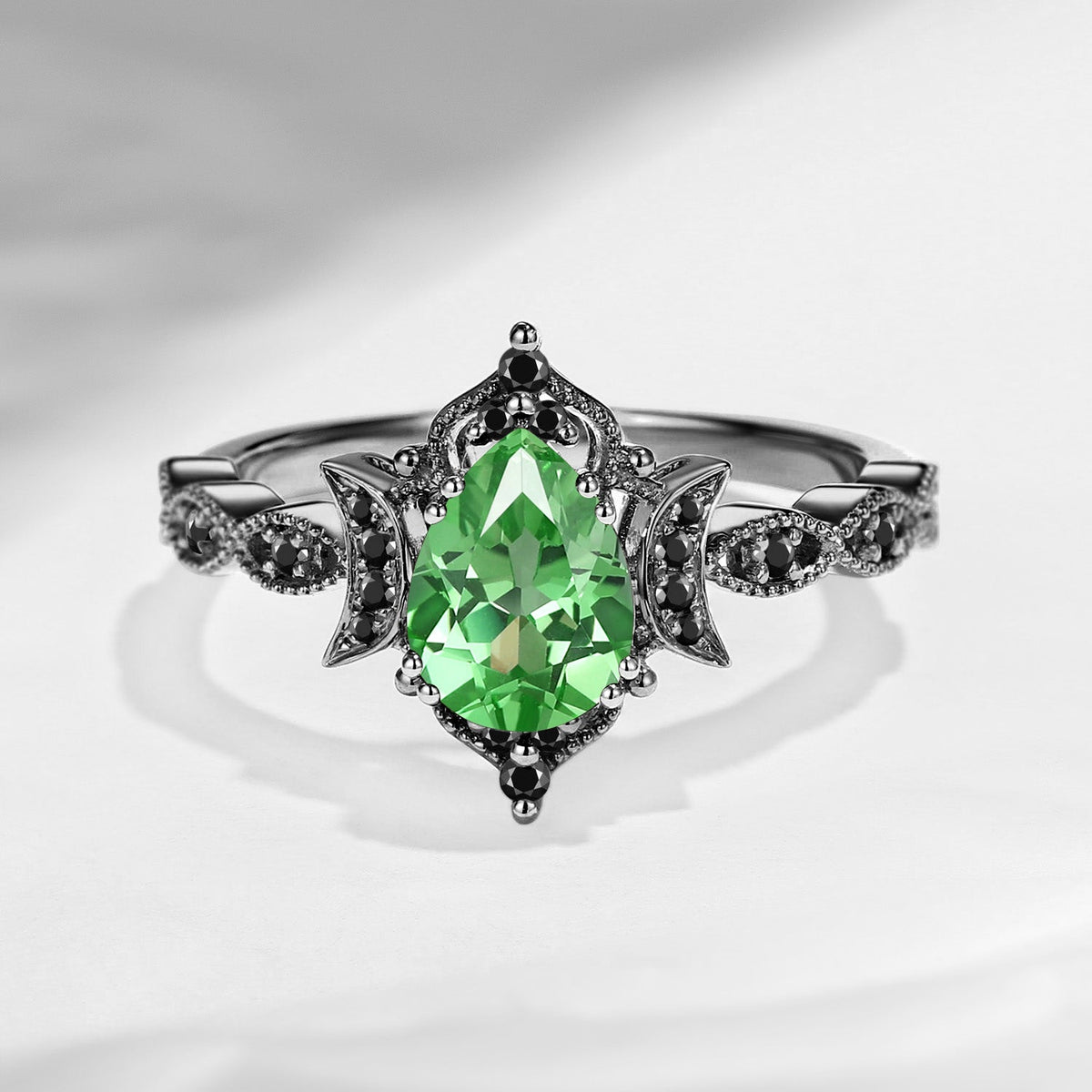 Crescent Moon | Unique Lab Tsavorite Engagement Ring In Pear Shape - Eclipse