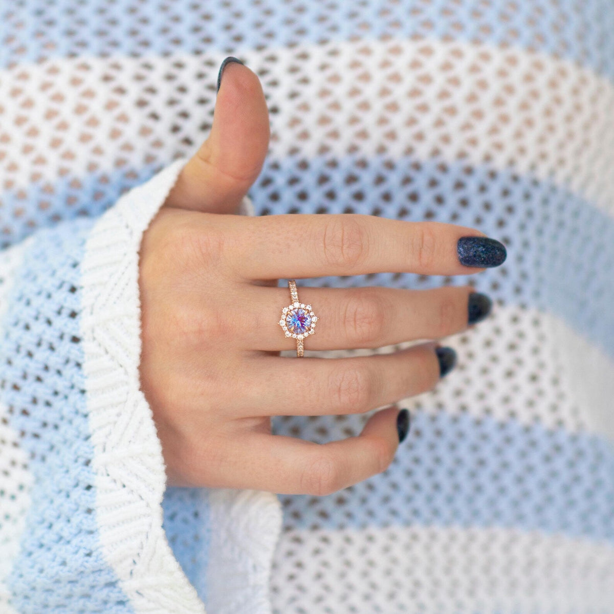 Aster Alexandrite Engagement Ring in 14K Rose Gold Vermeil