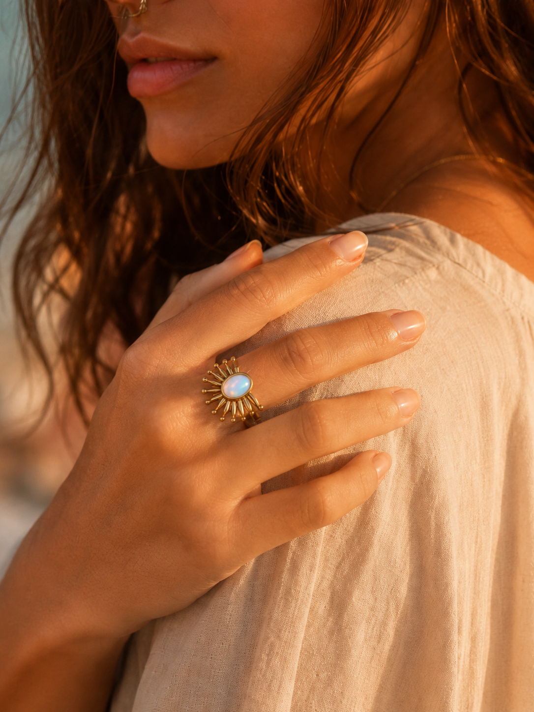 Bague SOLÉA | Soleil Opale & Or 24k Ajustable – Univers Solaire