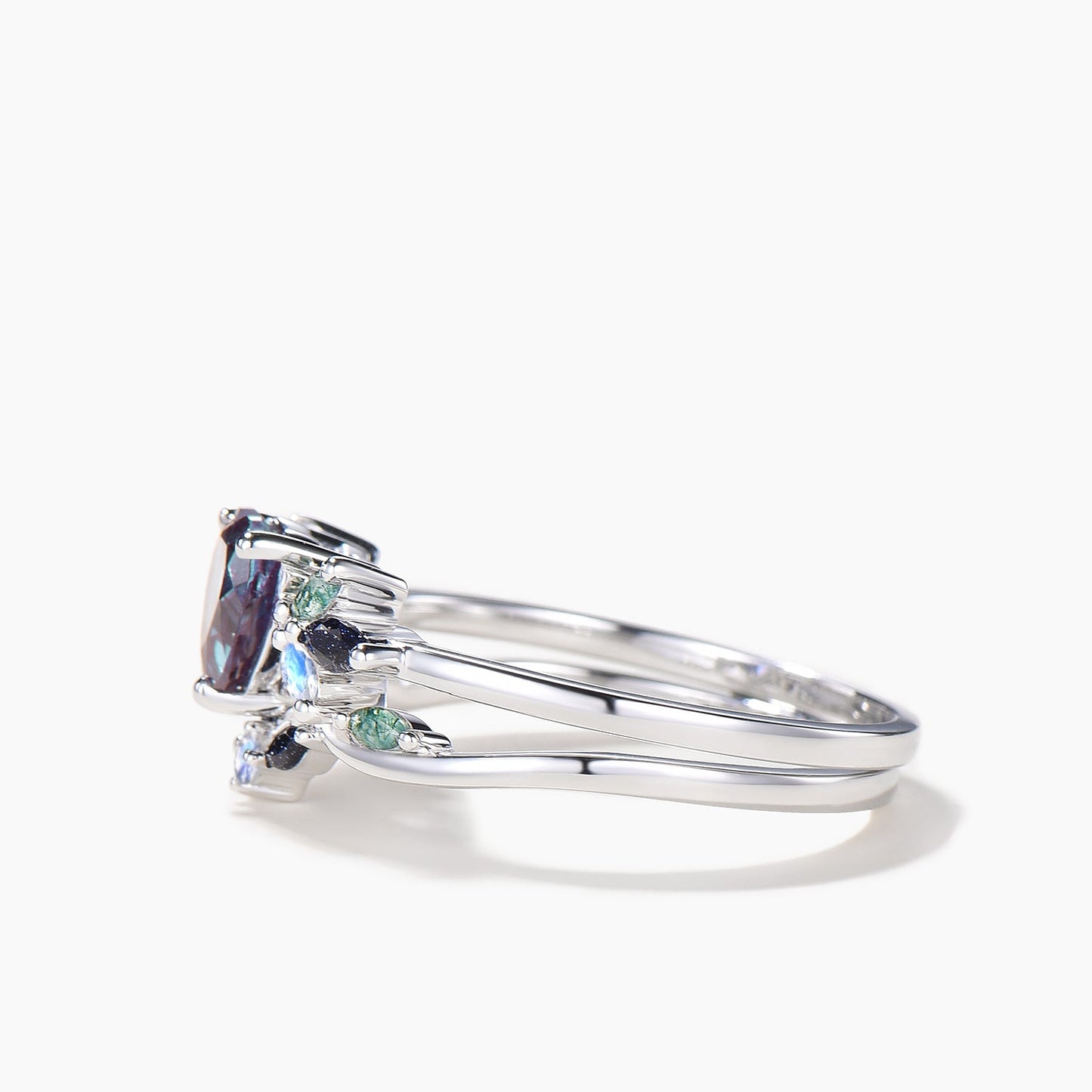 Heart Cut Color-change Alexandrite Wedding Ring Multi-gemstones Cluster Ring Set