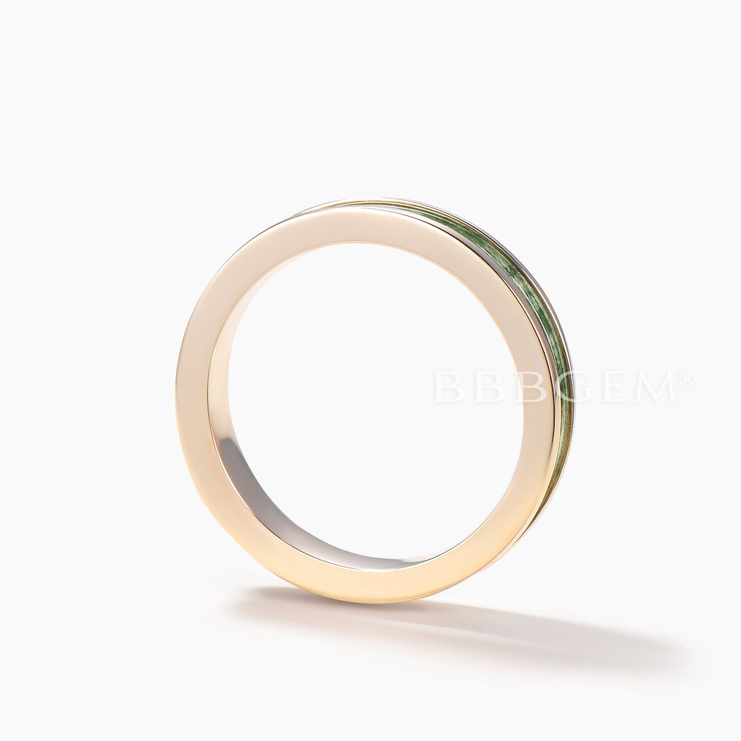 7mm Natural Moss Agate Men’s Wedding Band Full Eternity Bezel Yellow Gold Ring