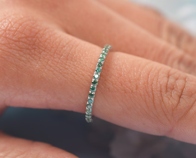 Teal Sapphire Full Eternity Band Ring Wedding Band Unique Gifts