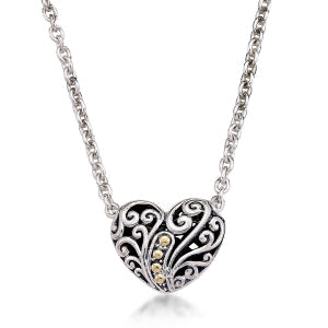 Balinese Swirl Deign Heart Necklace