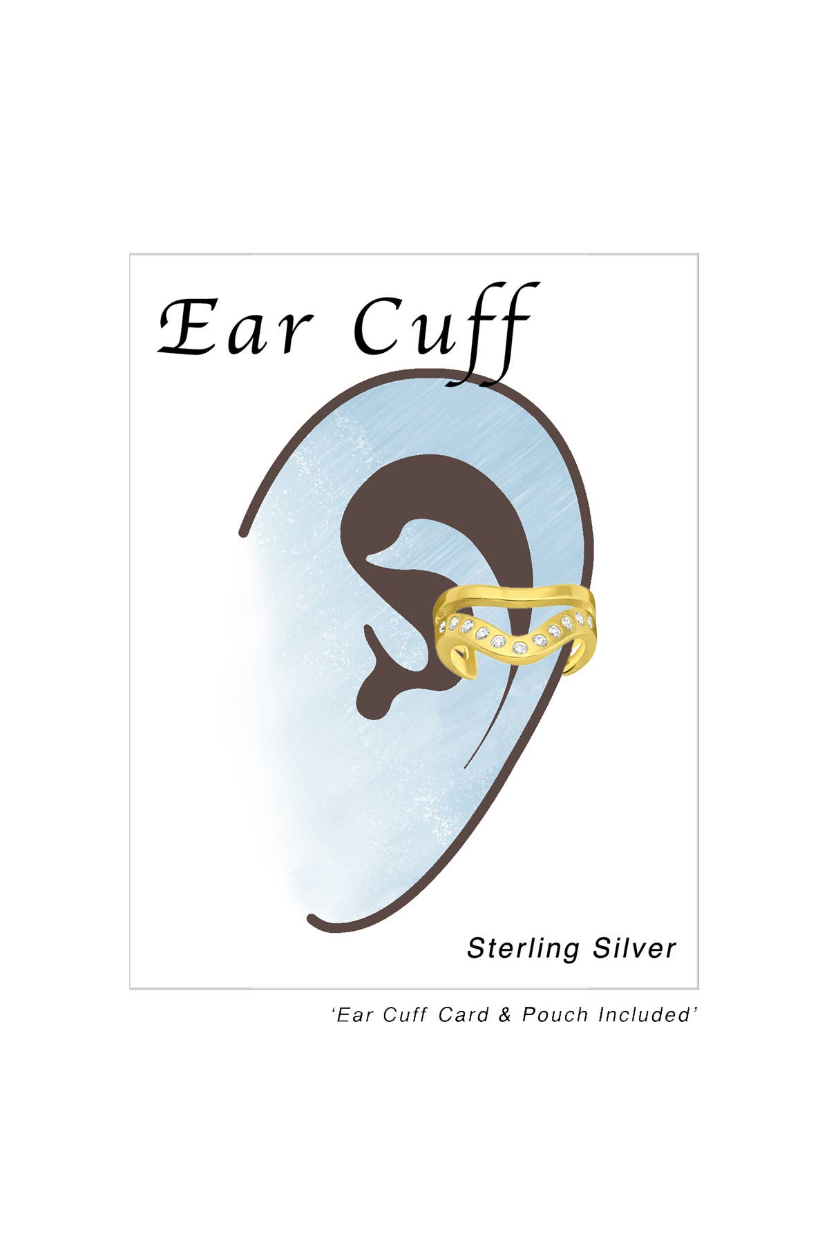 Sterling Silver Plain Ear Cuff With Cubic Zirconia - VM