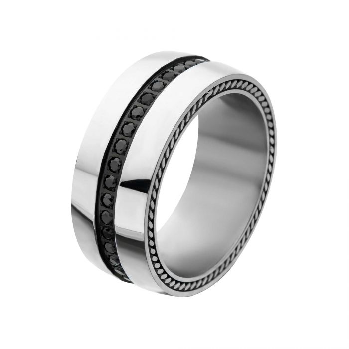 Stainless Steel Ring with Black Cubic Zirconia