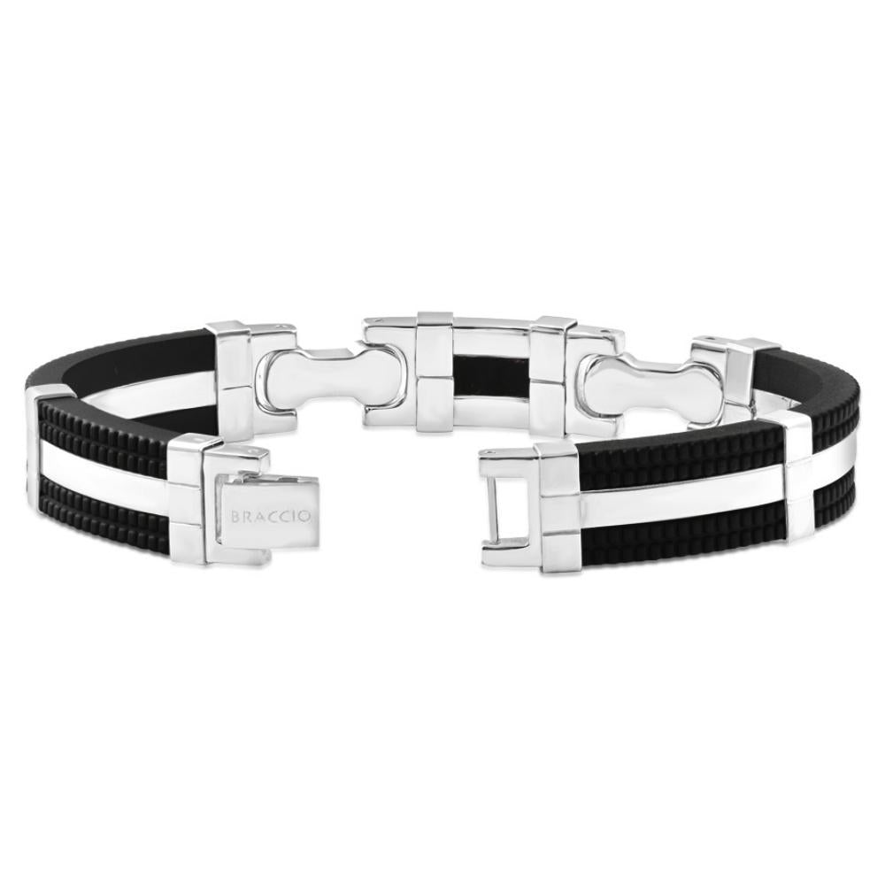 Men's Steel And Black Silicone Two Tone 12.5mm 8 " Bangle Bracelet