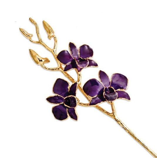 Lacquered Purple Real Orchid Stem with 24K Gold Trim