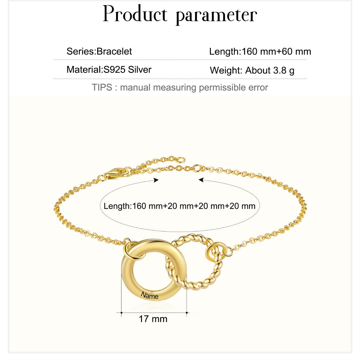 Personalized S925 Silver Circle Ring Bracelet