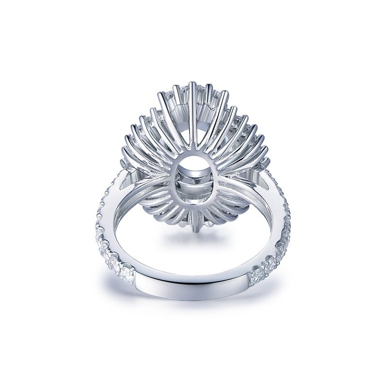 Baguette Diamond Double Halo Oval Semi Mount Ring 14K White Gold