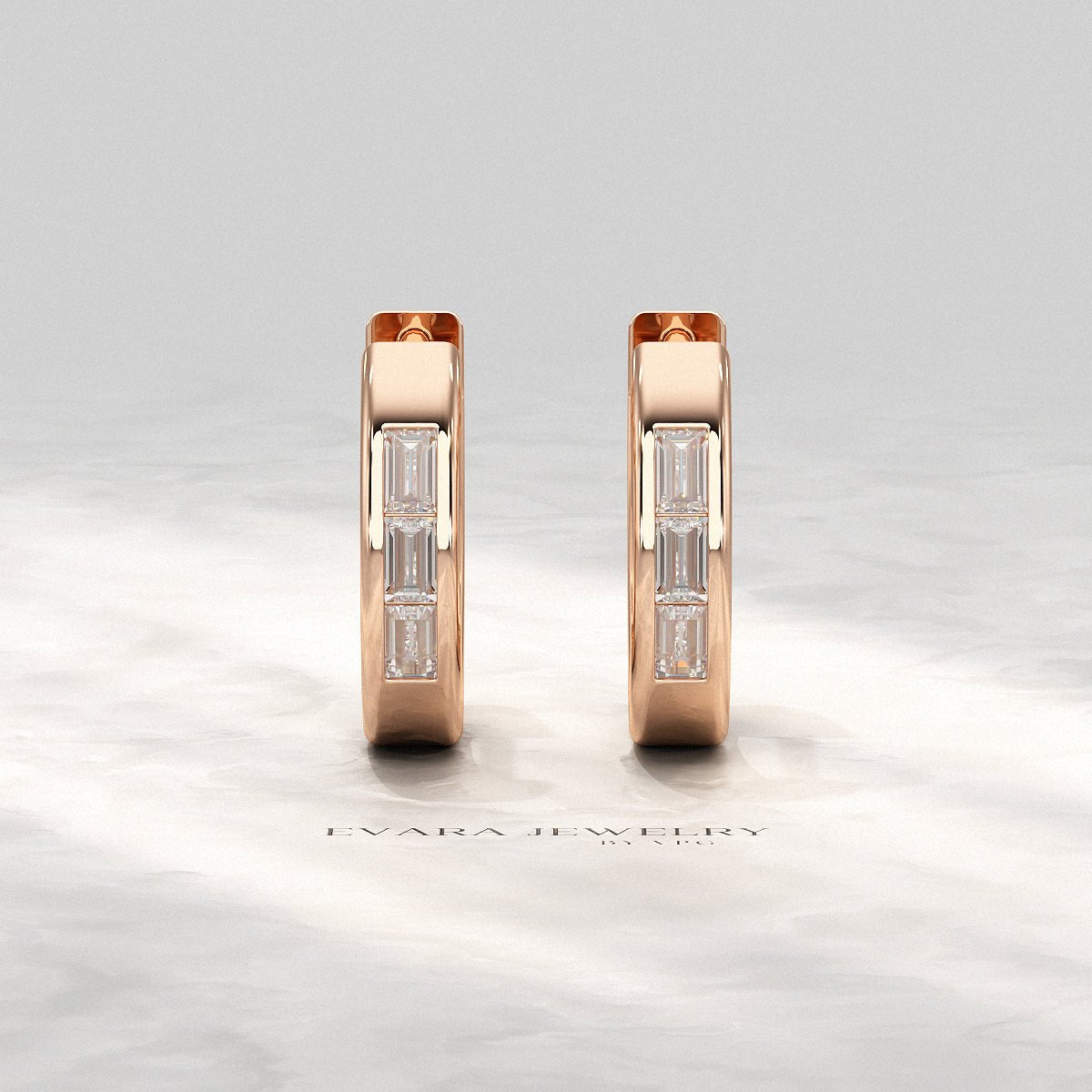 Baguette Diamond Huggies Hoop Earrings