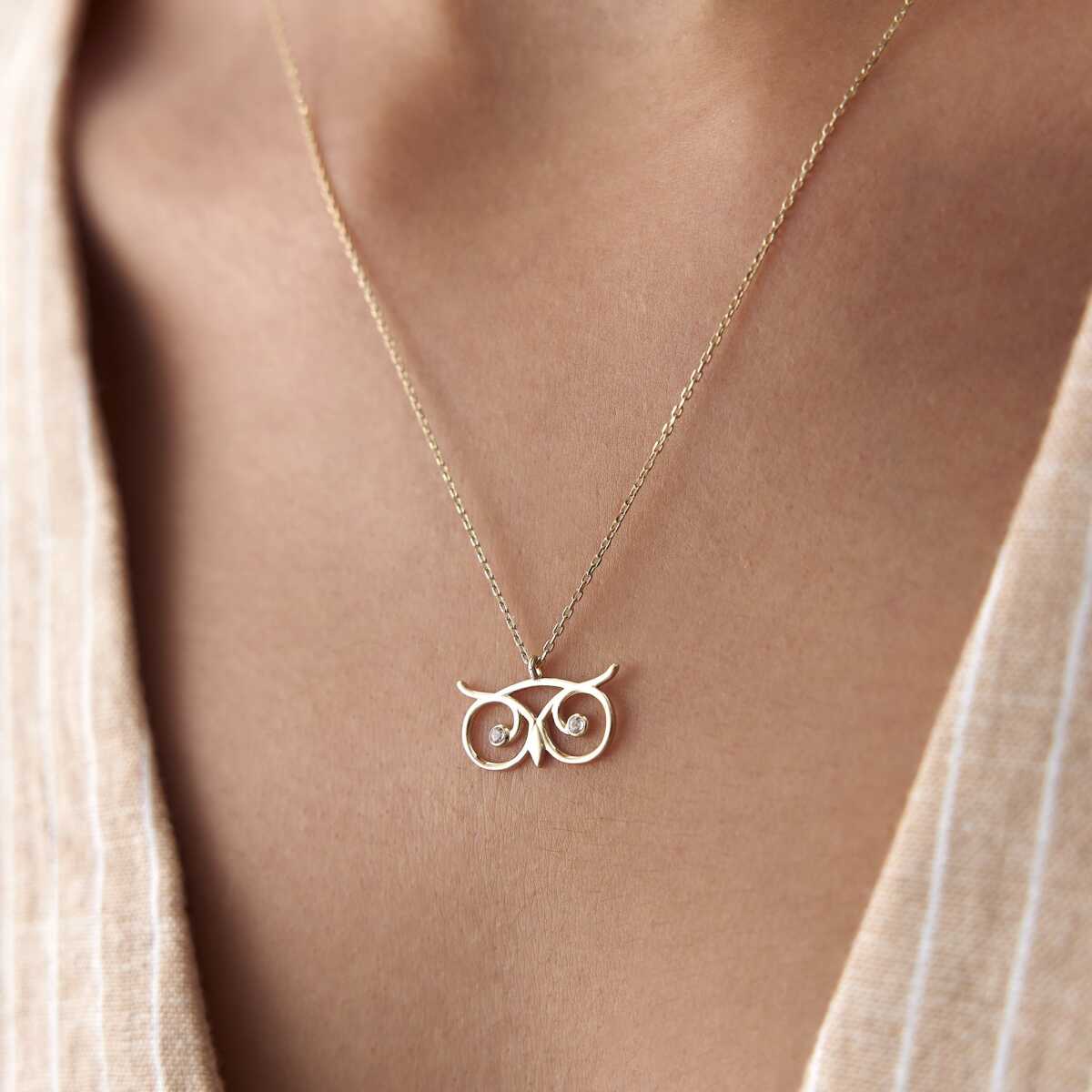 14k Gold Owl Head Necklace