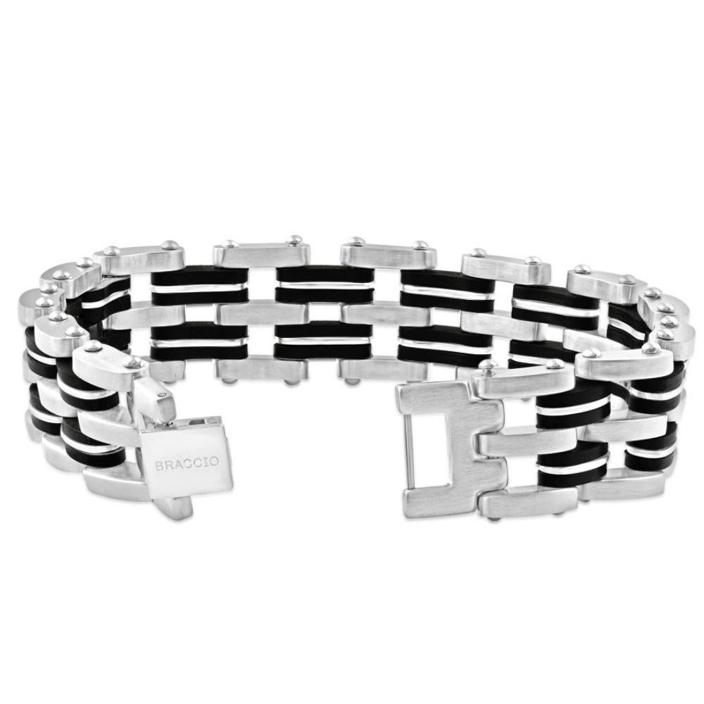 Men's Steel Brushed And Black Two Tone 18.5mm Wide Link Flexible 8.5 " Bracelet