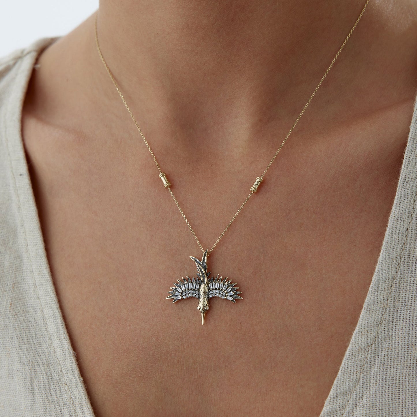 14k Gold Black Phoenix Necklace