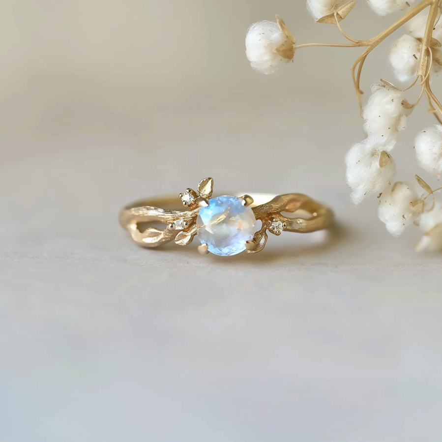 Luna’s Twig | Round Moonstone & Organic Vine Ring