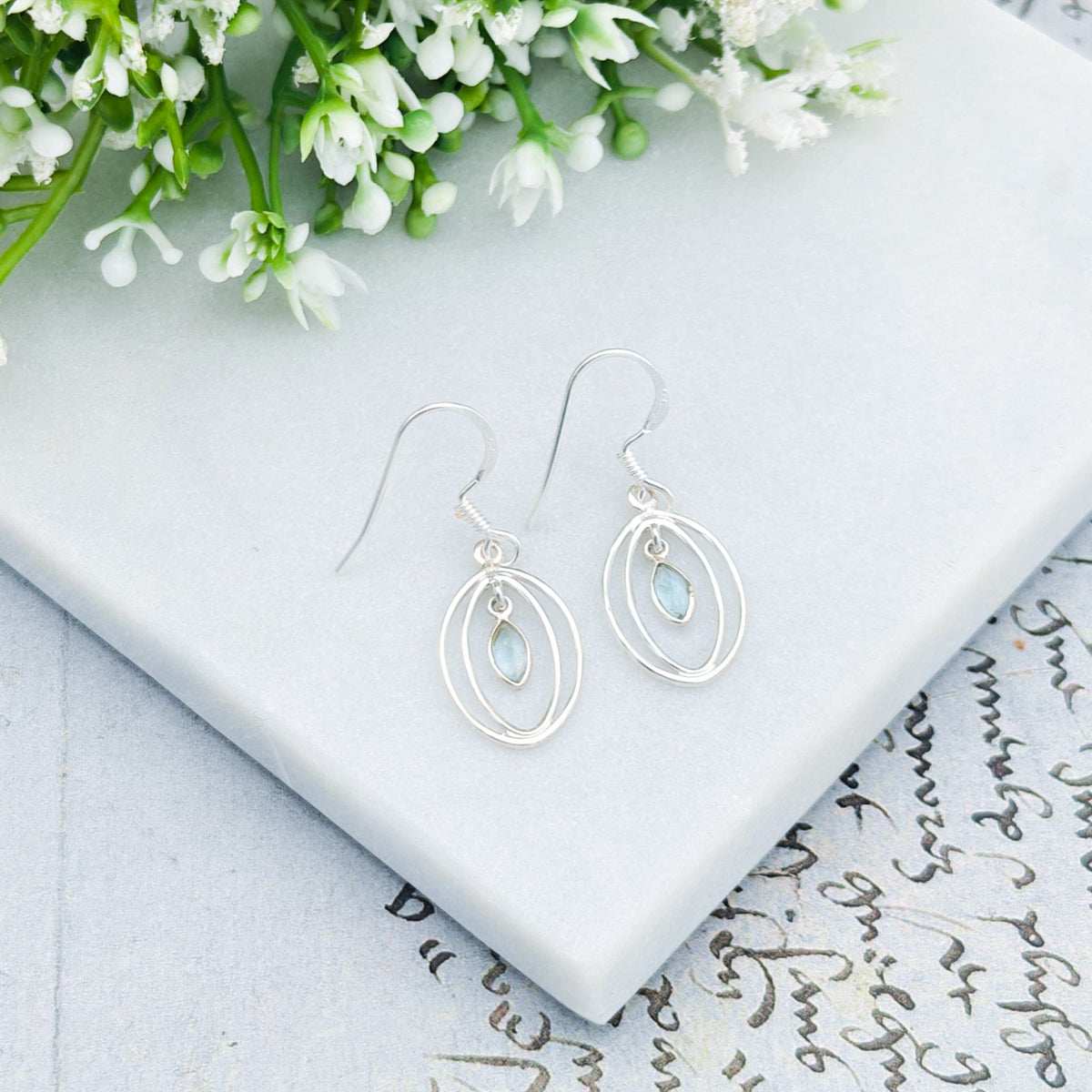 Blue Topaz Earrings | Double Oval | November Birthstone | Sterling Silver