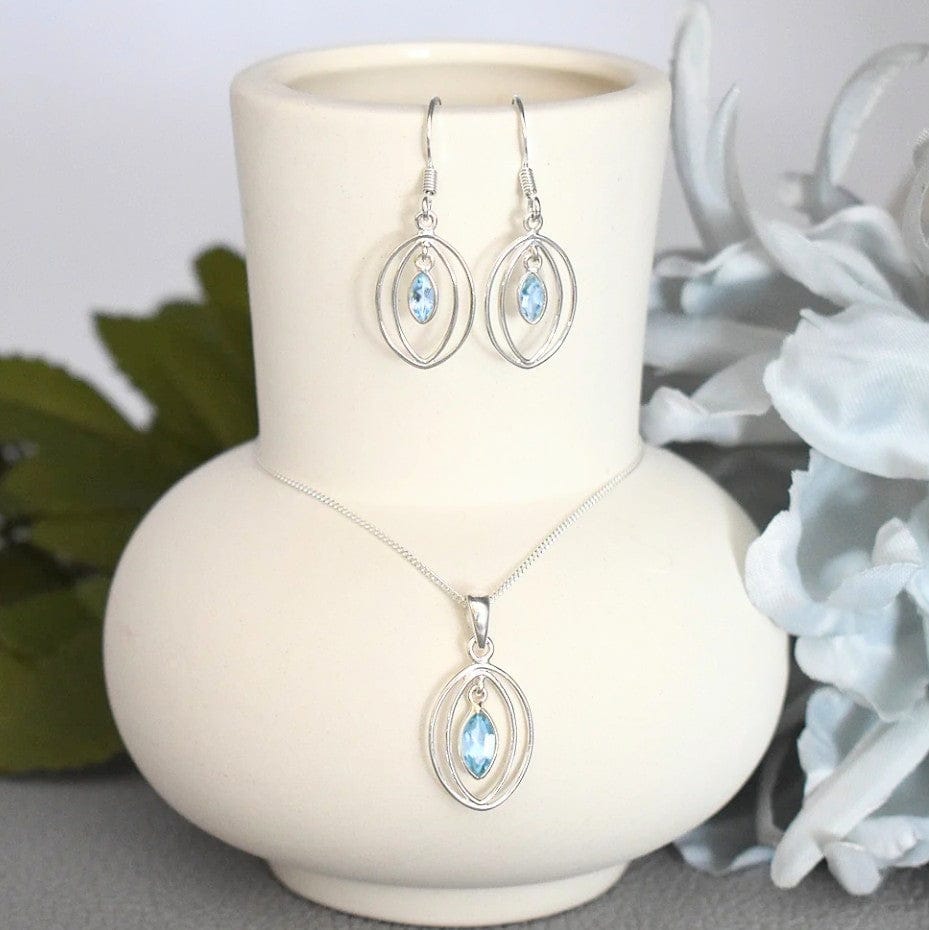 Blue Topaz Pendant | Double Oval | November Birthstone | Sterling Silver