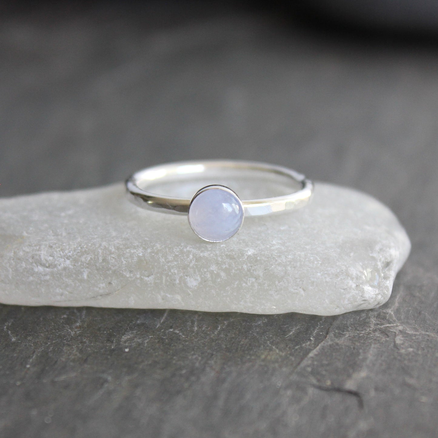 Sterling Silver Blue Lace Agate Stacking Ring | Banded Agate Jewelry