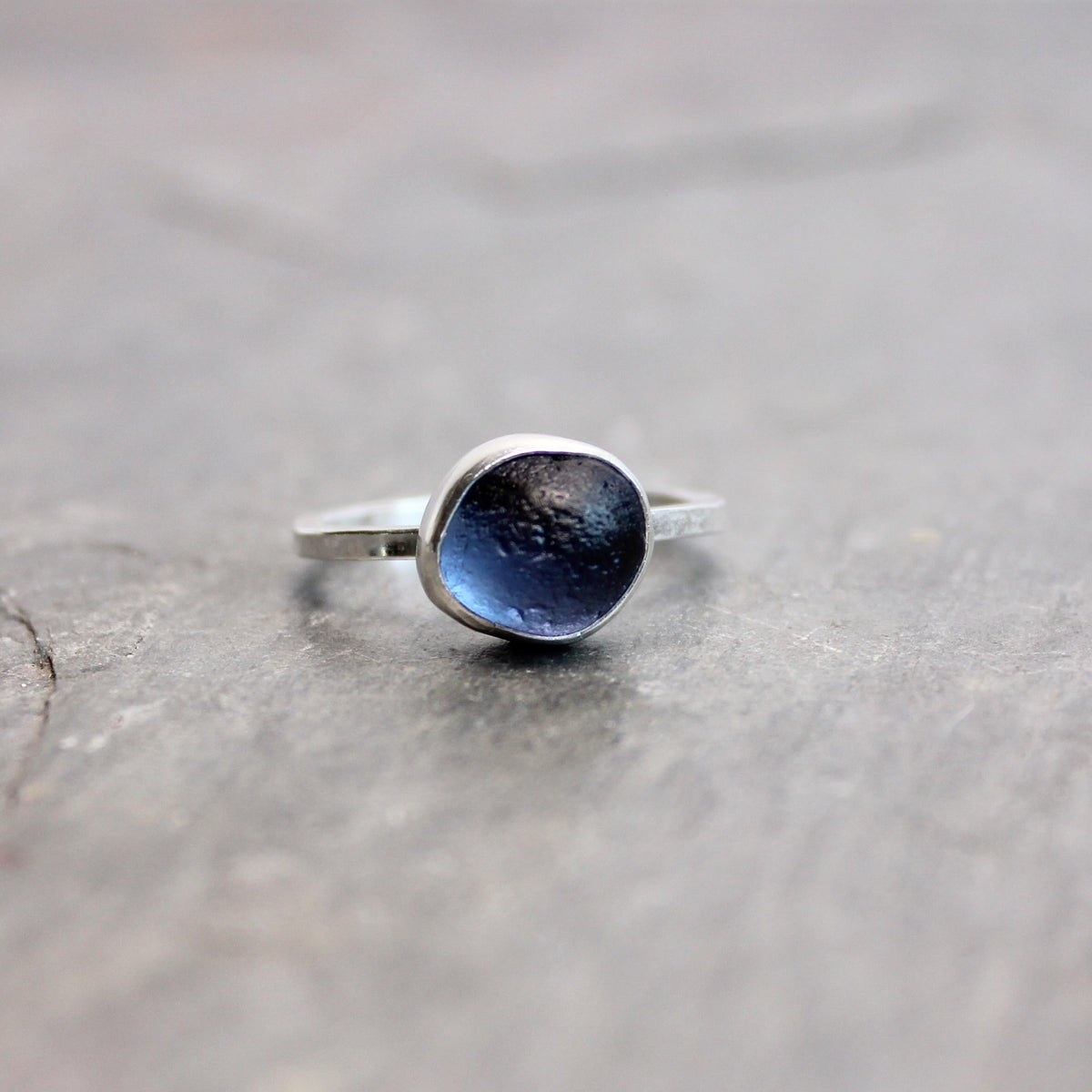 Rare Blue Striped Sea Glass Ring | Sterling Silver | Handmade | Size 9