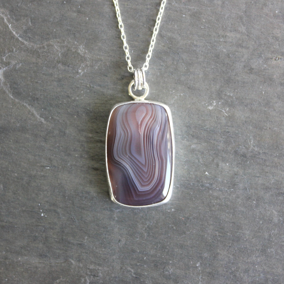 Botswana Agate Pendant Necklace | Sterling Silver | Banded Agate Jewelry