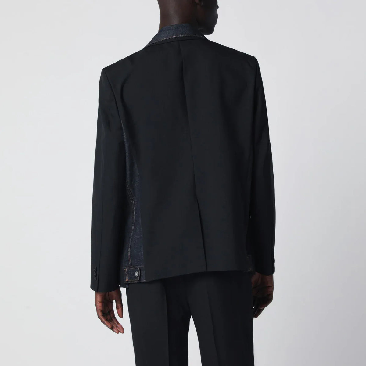 Sacai - Black single-breasted jacket with denim insert