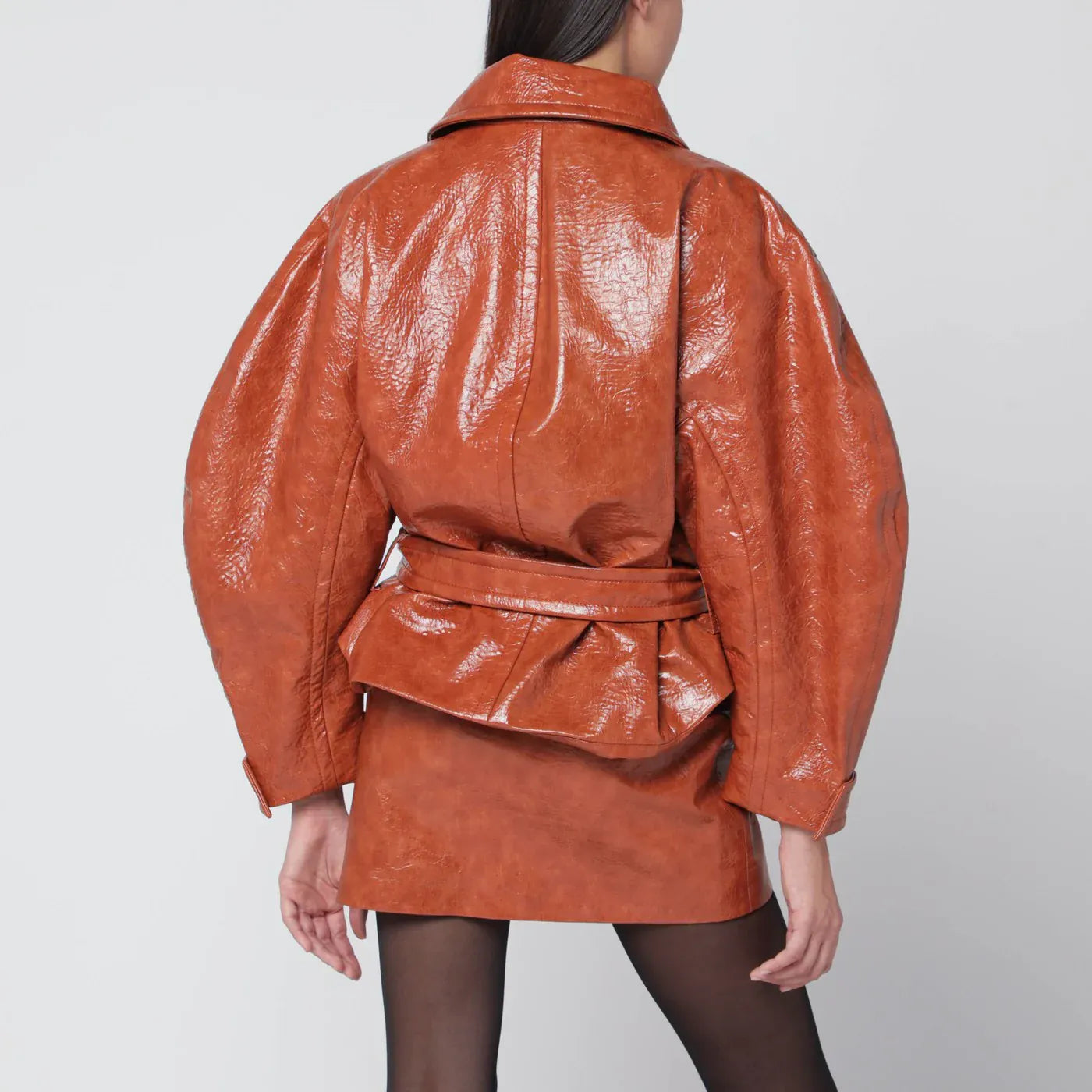 THE ANDAMANE - Tan leather-effect belted jacket