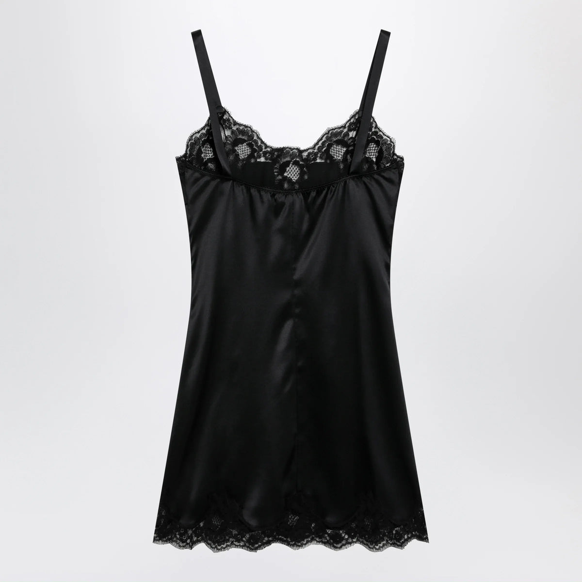 Dolce&Gabbana - Black silk satin slip with lace trim
