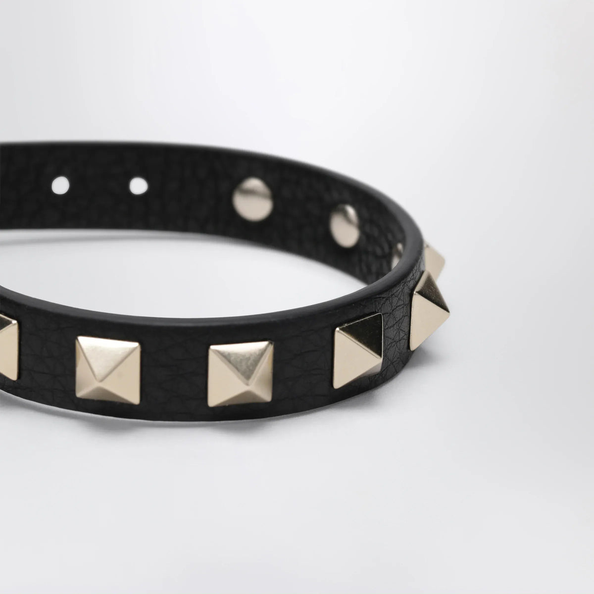 Valentino Garavani - Black leather Rockstud bracelet with gold-tone studs