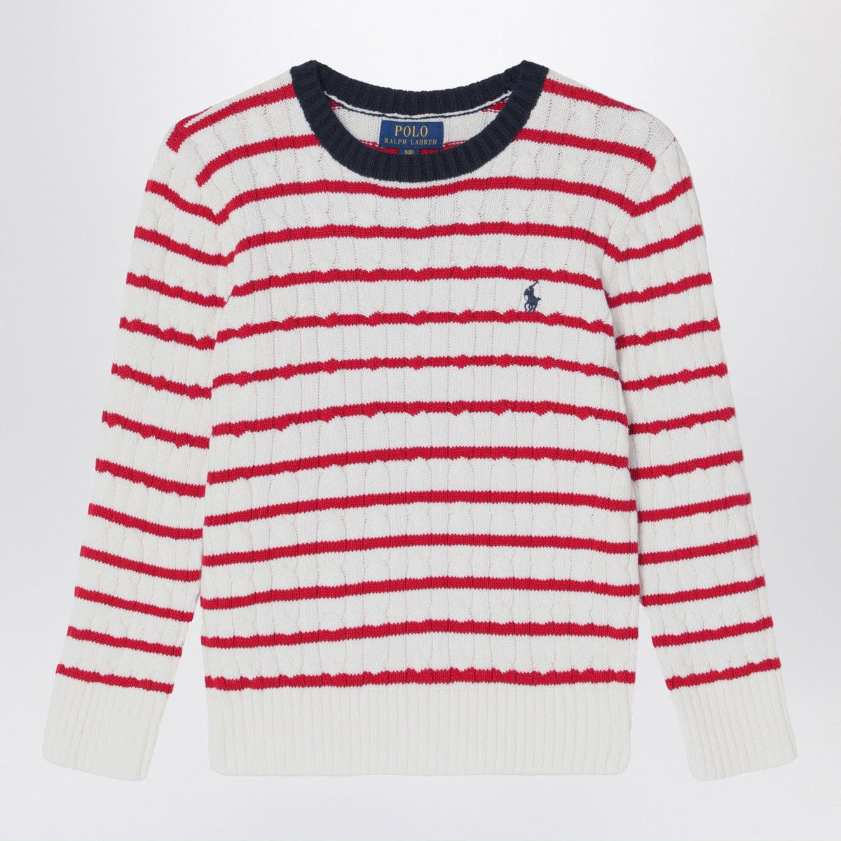 Polo Ralph Lauren - White/red striped cable-knit jumper