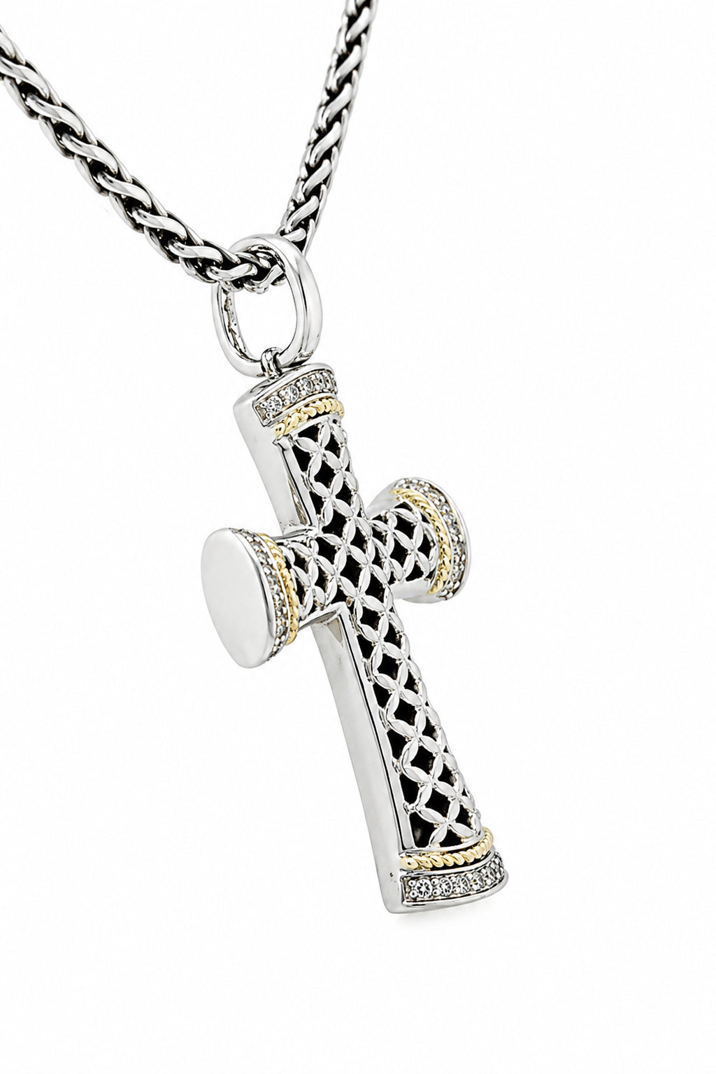 SS Effy Twisted Wheat Chain and Two-Tone 18K & SS Pendant Cross