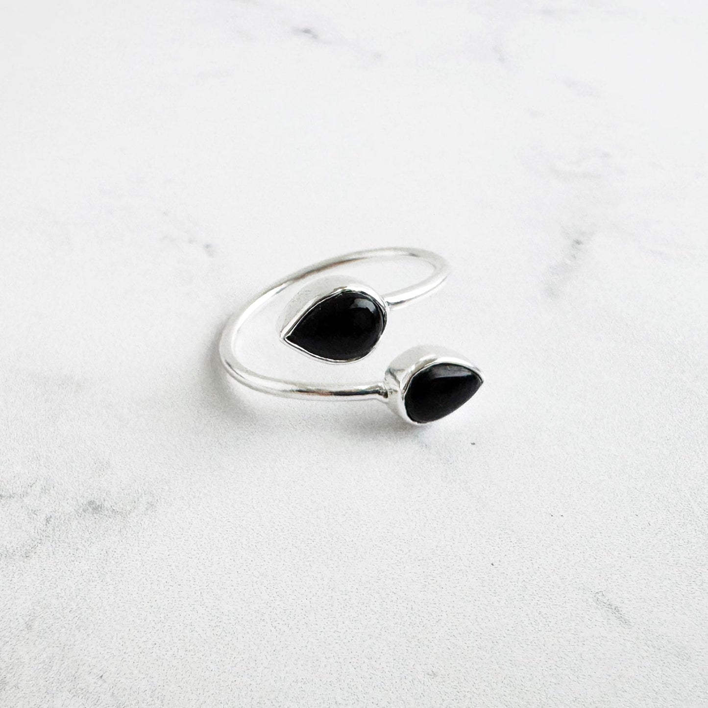 Double Teardrop Stone Wrap Ring in Black Onyx