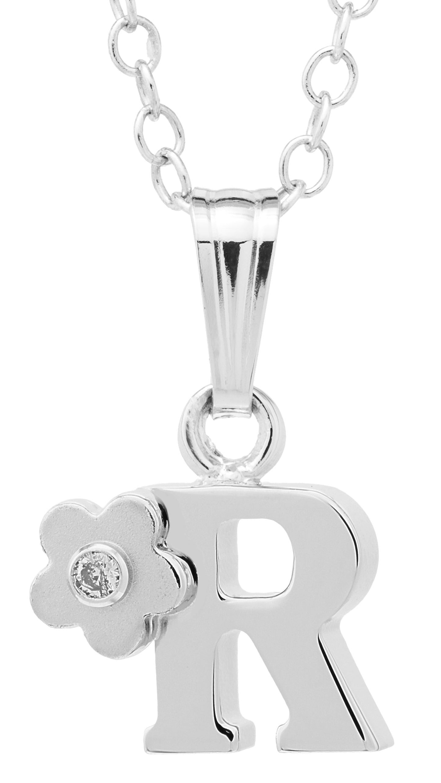 Sterling Silver Inital Diamond Flower "P" Necklace (15 inch)