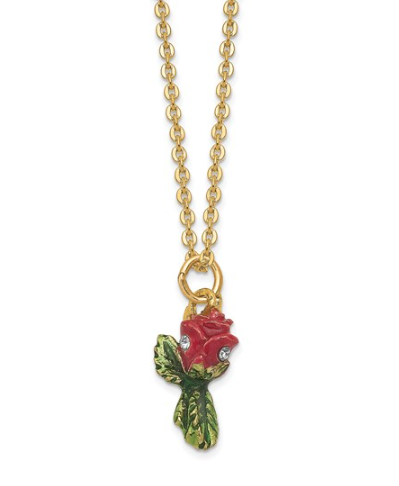 Bejeweled "Rosette" Rose Ring Holder Trinket Box with Matching Necklace