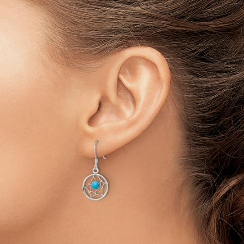 Sterling Silver Turquoise Bead Dream Catcher Earrings