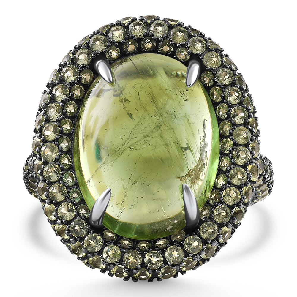 12.21Ct Peridot & Green Tourmaline Heirloom Ring 14k White Gold