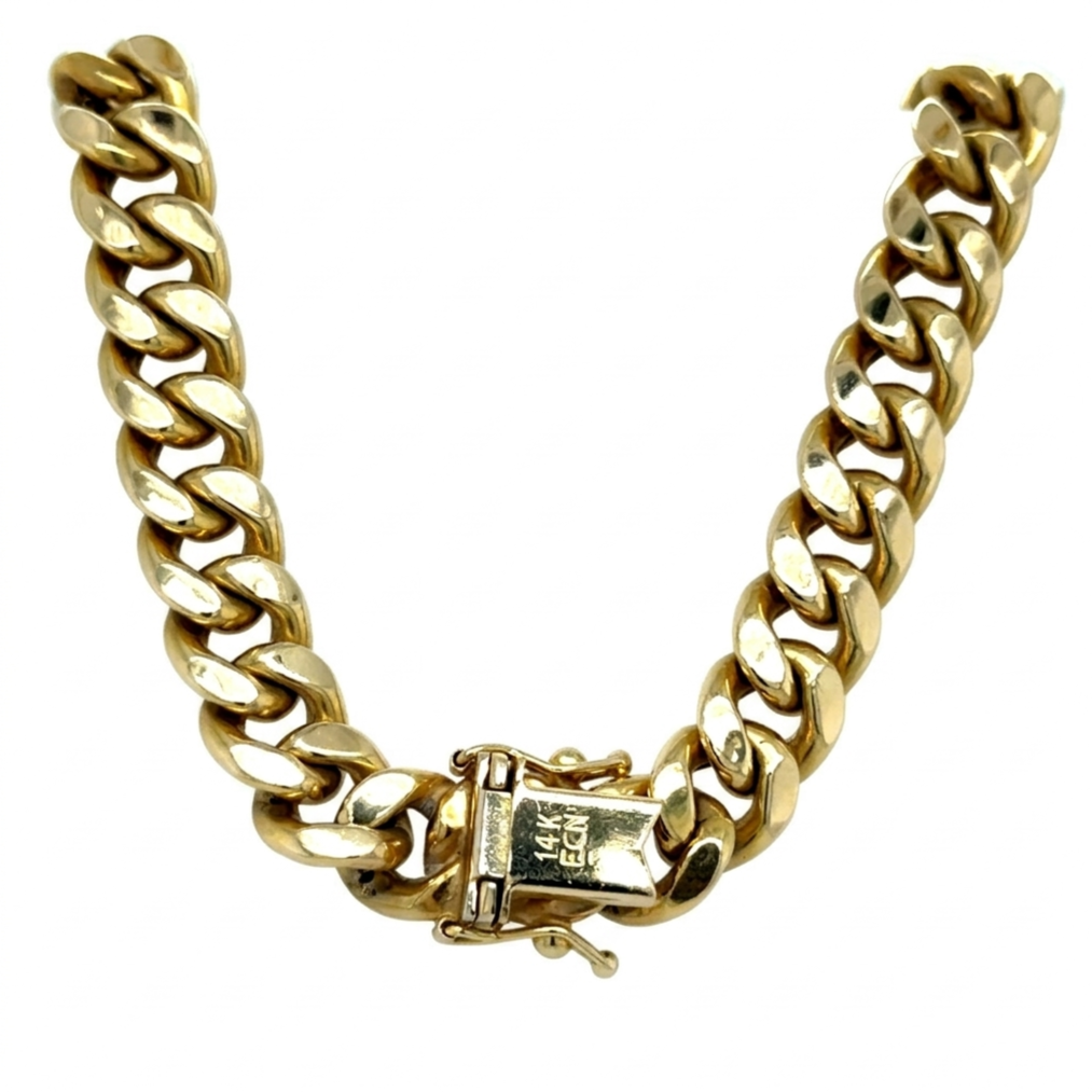 14K Yellow gold solid Curb link chain with double safety clasp