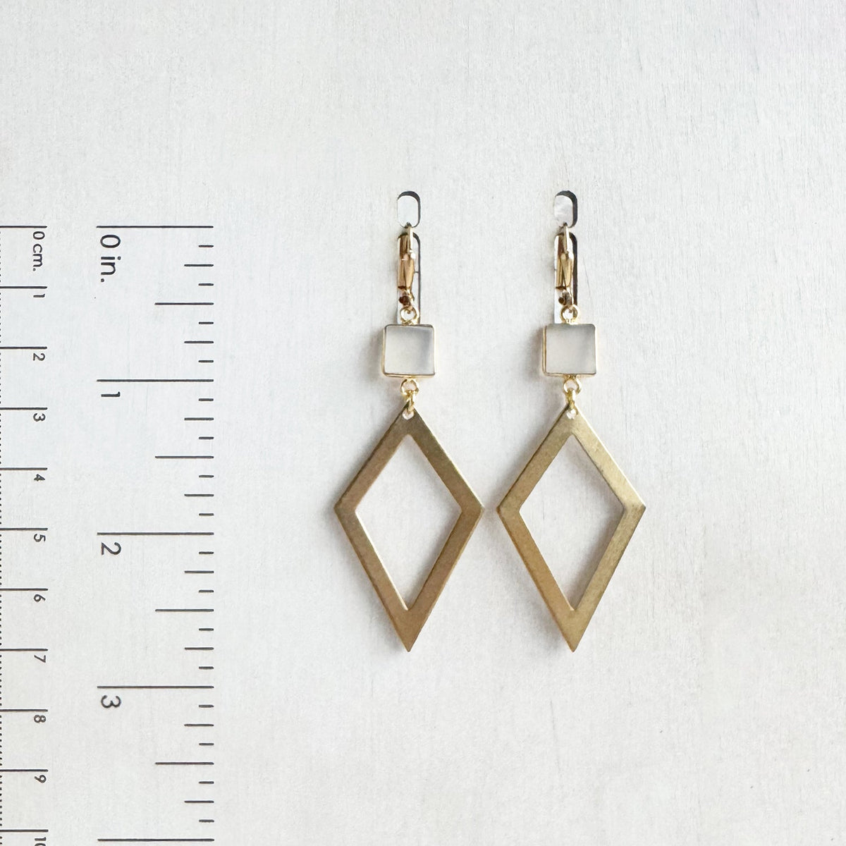 Raw Brass Diamond and White Onyx Statement Earrings