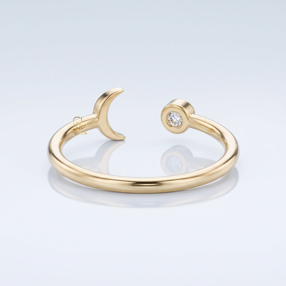 Celestial Moon and Star Lab Grown Diamond Open Ring in Solid Gold
