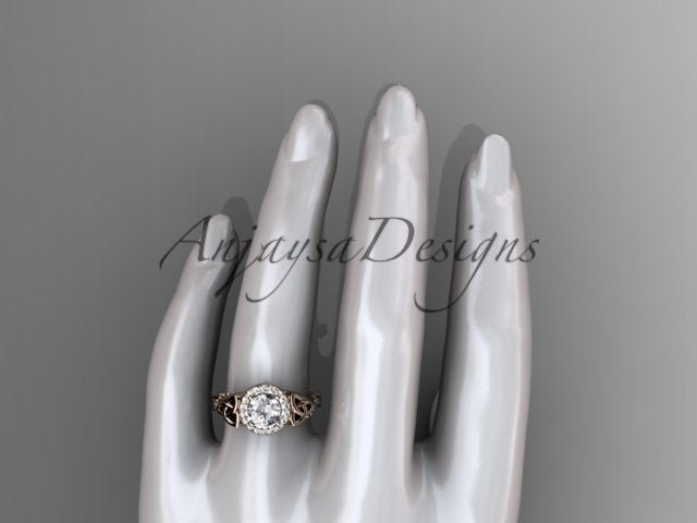 Celtic Diamond Engagement Ring 1 Carat Round Lab Grown Diamond Halo Trinity Knot Engagement Ring