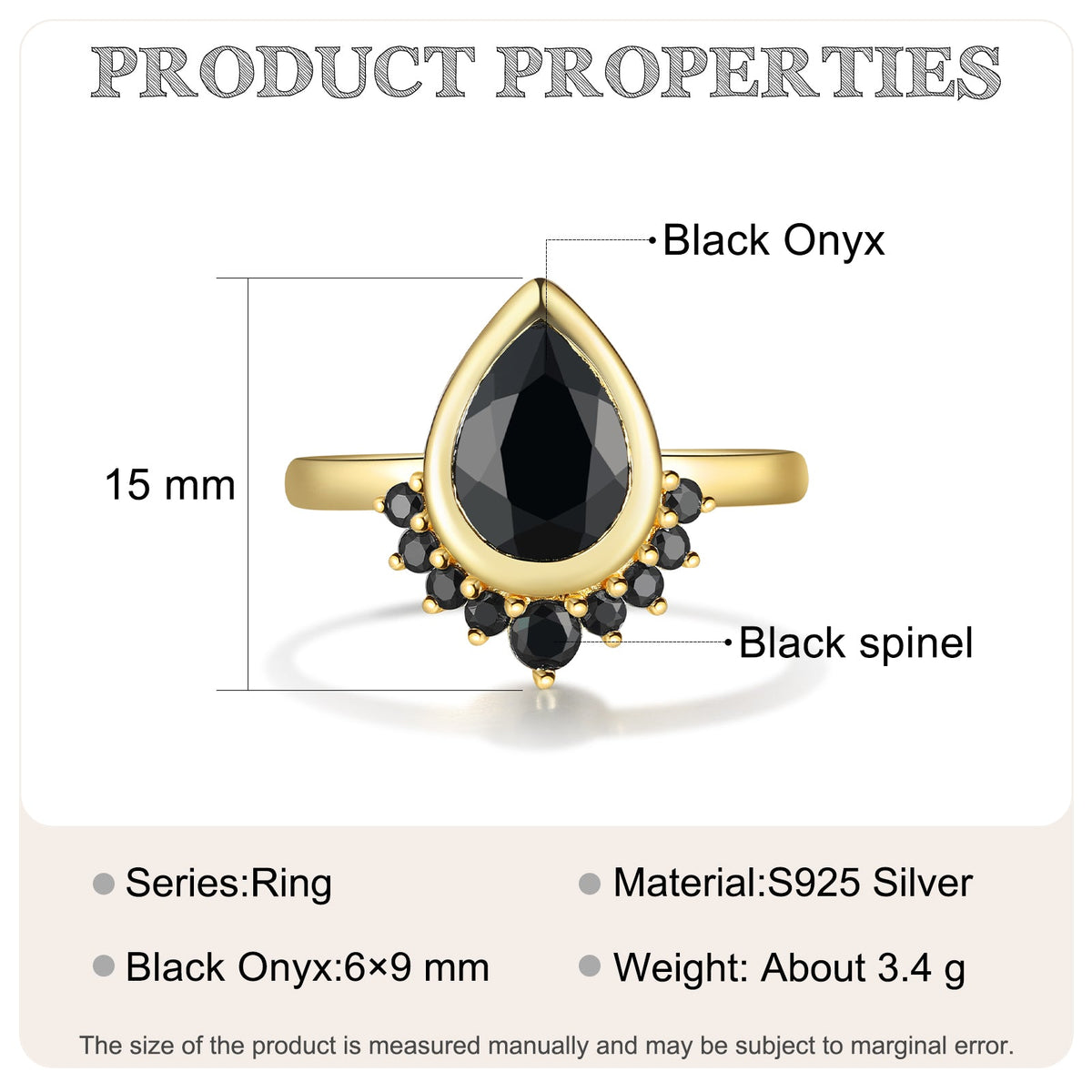 K Gold Natural Black Onyx Ring