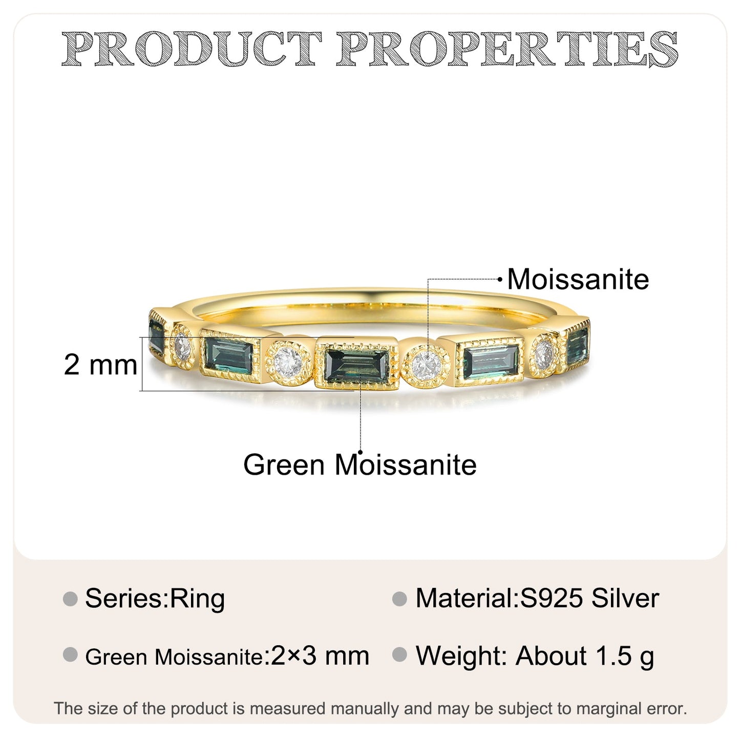 K Gold Natural Green Moissanite Ring