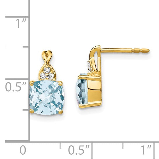 14KY Checkerboard Aquamarine & Diamond Accent Earring